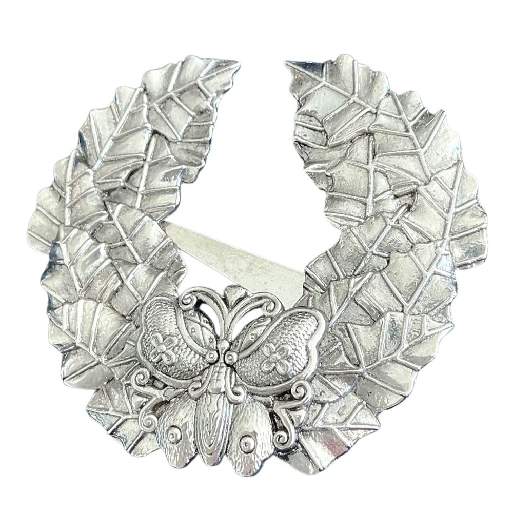 Sylvia Dahl Neiman Marcus Silver Butterfly Leaf Wreath Brooch Scarf Clip Vtg